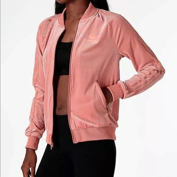 Adidas velvet vibes pink velour track jacket xs - Picture 5 of 6